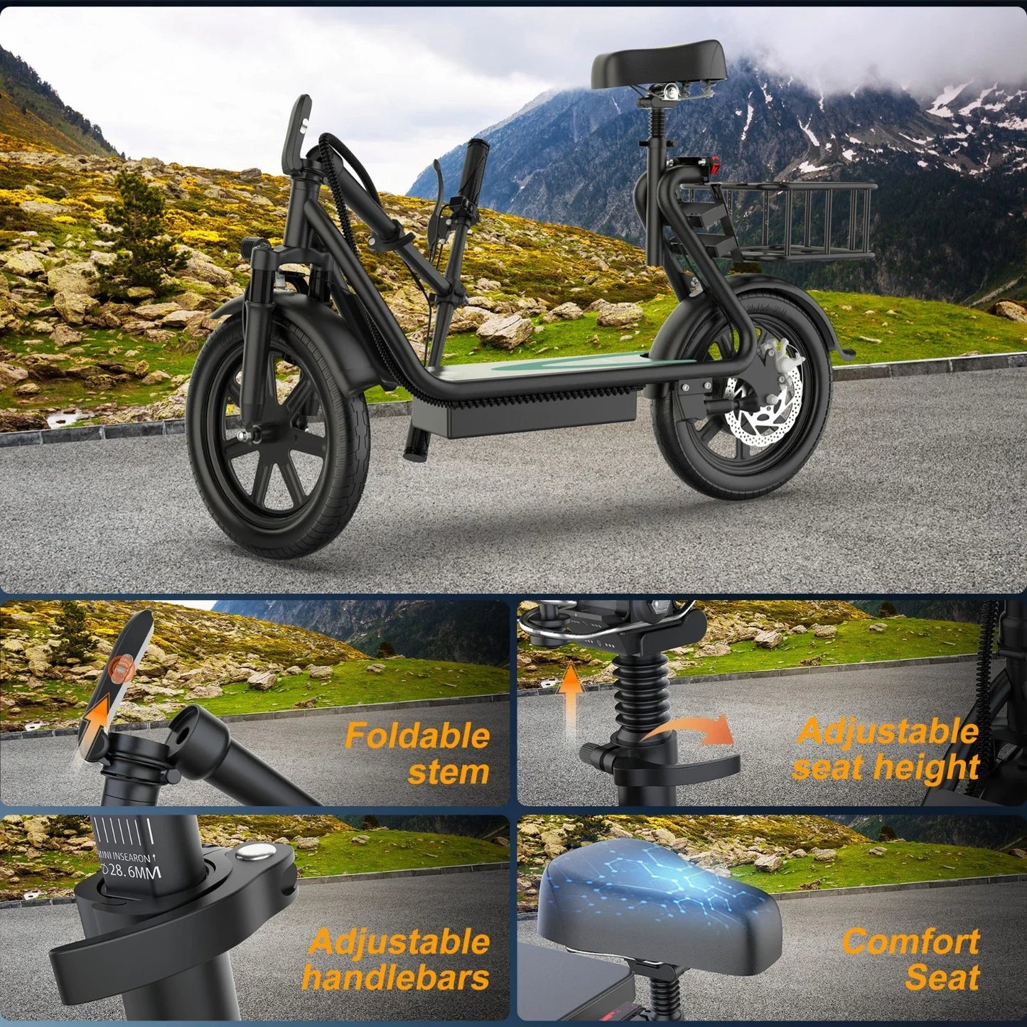 AOVOPRO Electric Scooter With Seat Foldable 28 Mile Range