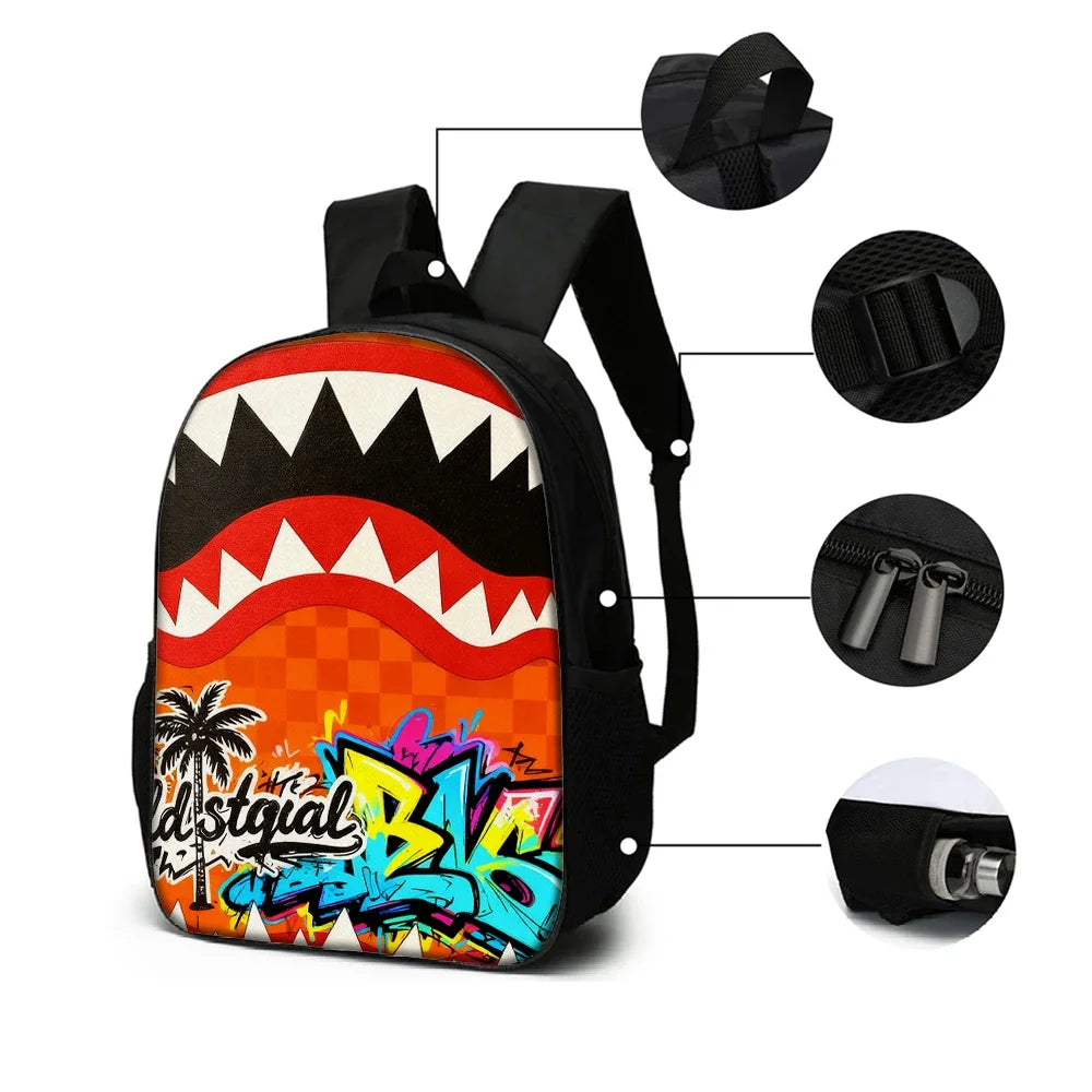 Trendy Shark Graphic Backpack Set For School And Daily Adventures