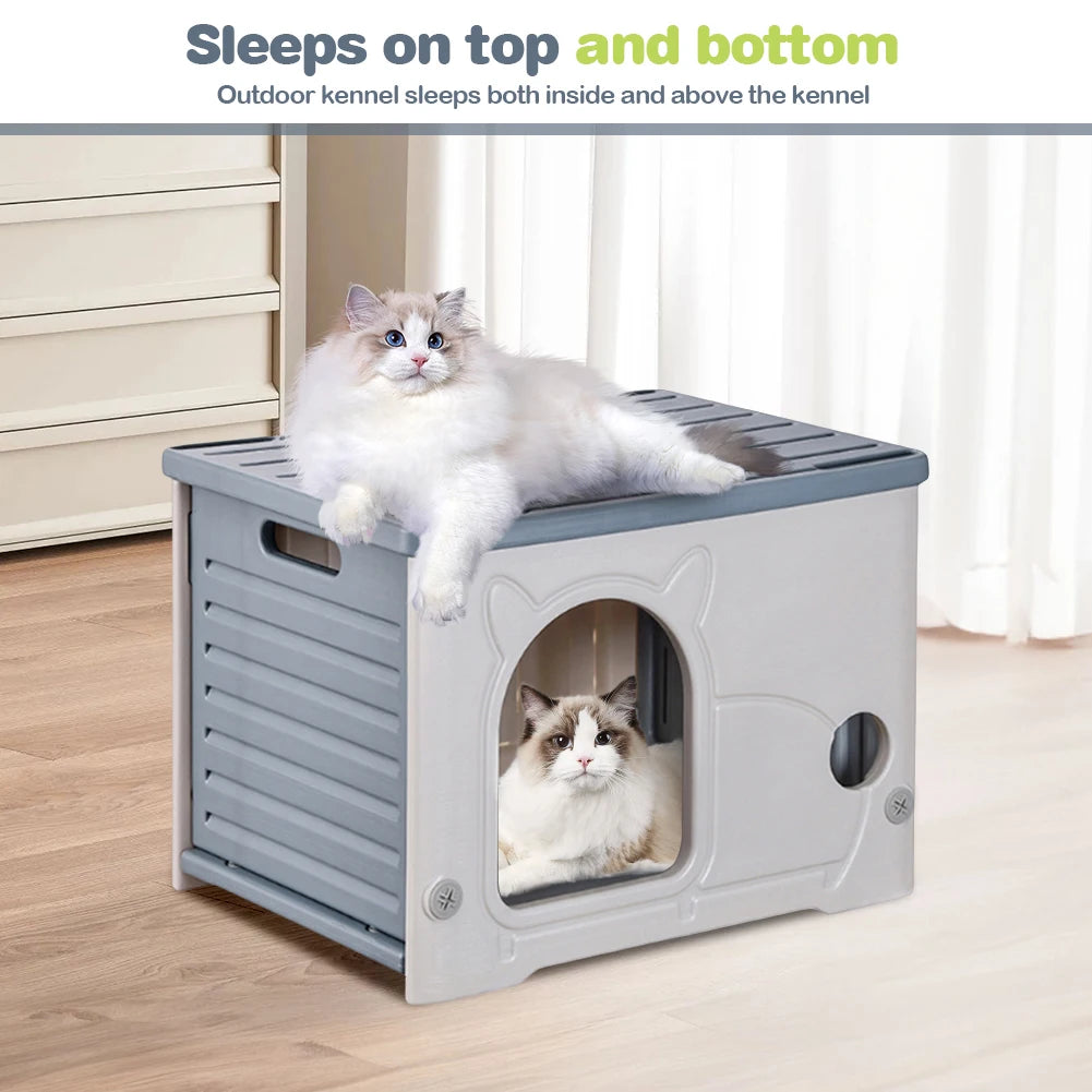 Rainproof Outdoor Cat House With Cozy All Season Shelter