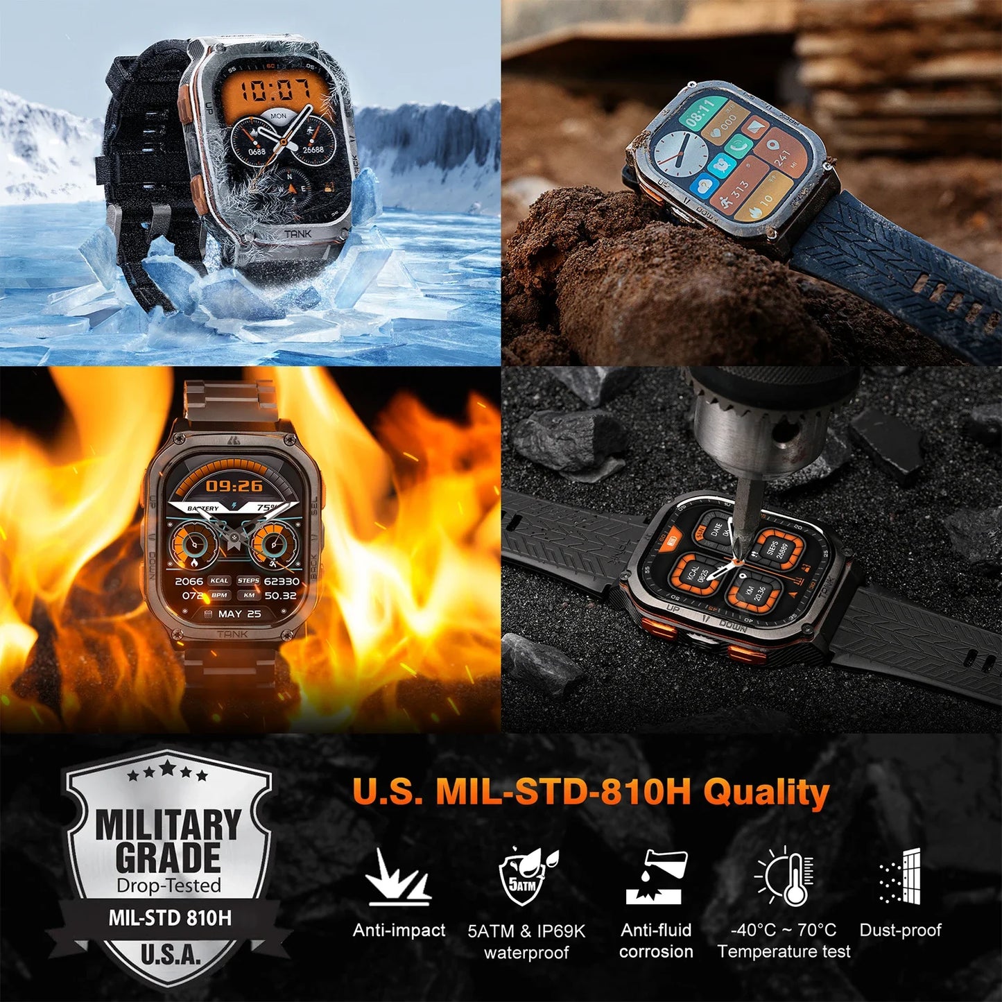 KOSPET Tank M3 Ultra GPS Smart Watch Steel 5ATM IP69K