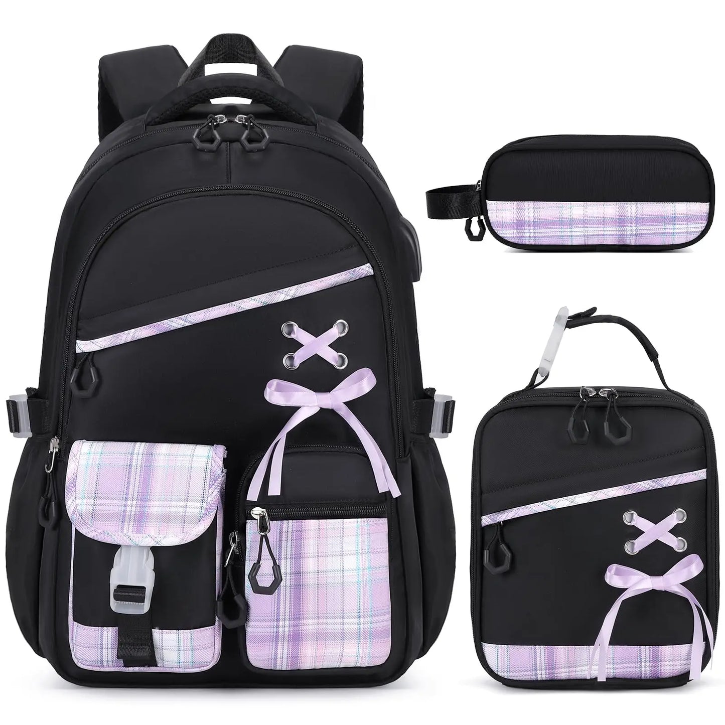 Adult Waterproof 3 Piece Backpack Set With Lunch Bag And Pencil Case