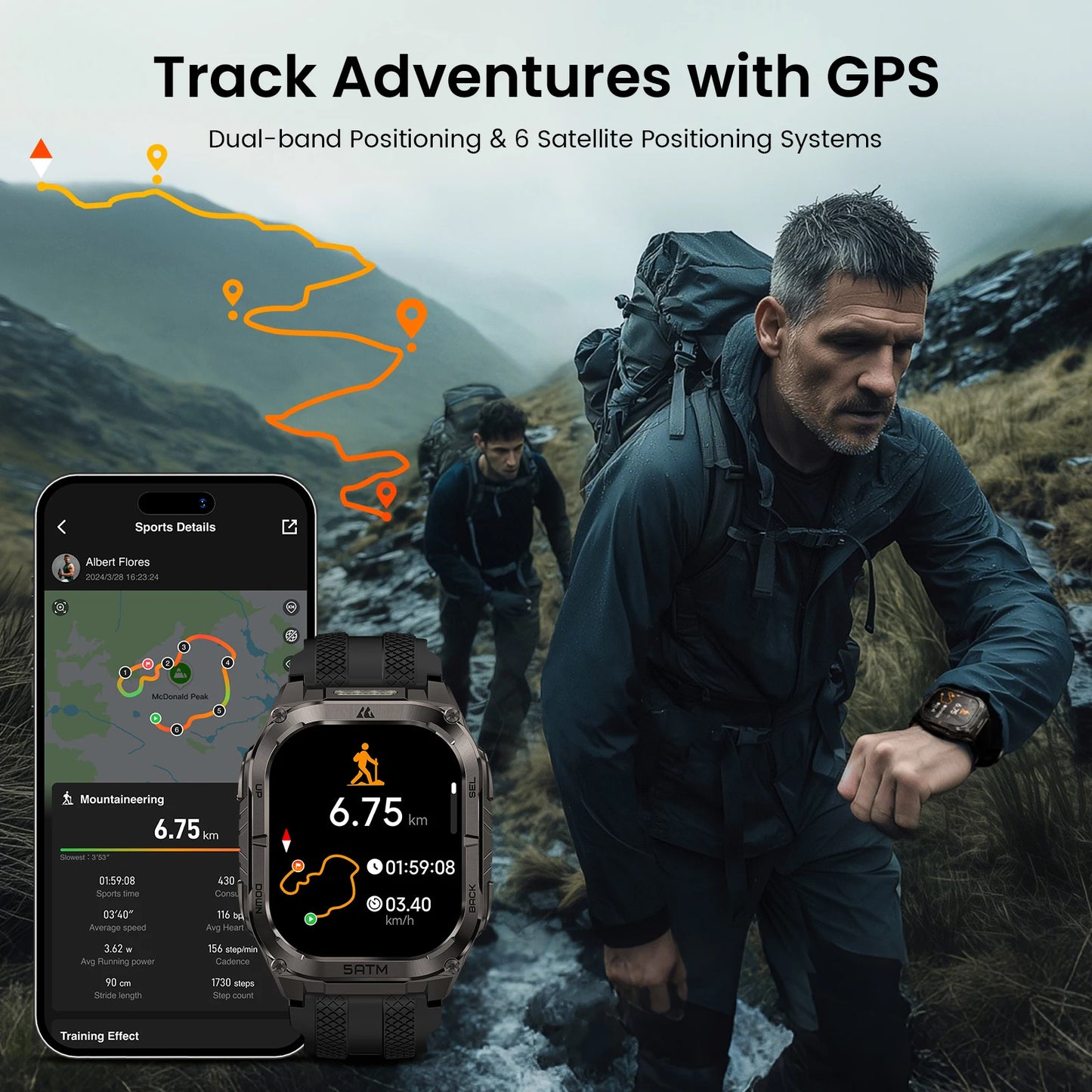 Kospe Tank M4C Rugged Smartwatch With GPS And Flashlight