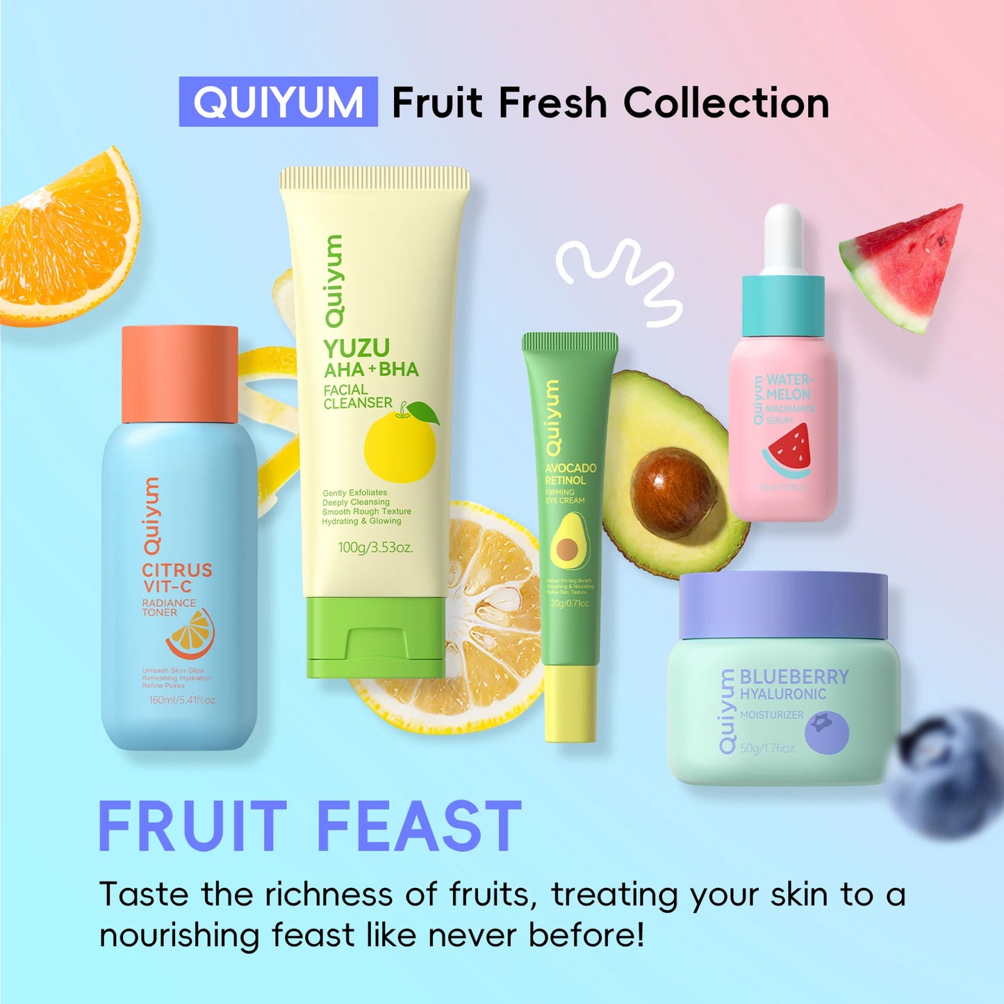 QUIYUM Fruit Fresh Collection 5-Piece Skincare Set Brightening Hydration