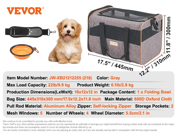 Travel Cat And Small Dog Carrier Backpack With Telescopic Handle