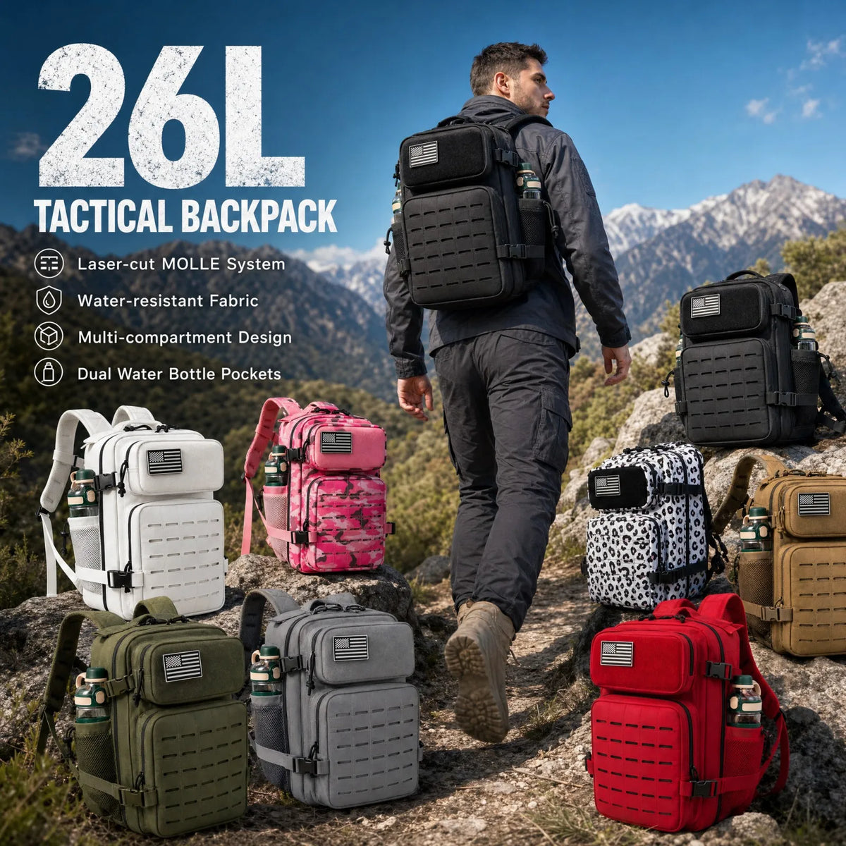 ReFire Gear Molle Tactical Backpack Featuring Cup Holders
