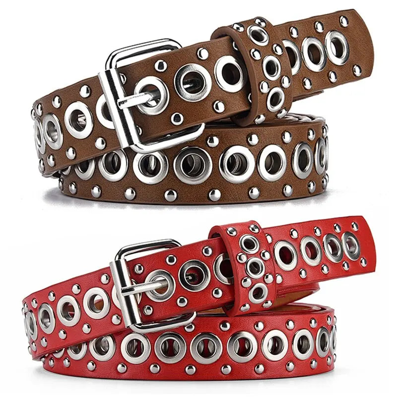 Women Fashionable Rivet Needle Buckle Thin Waist Belt
