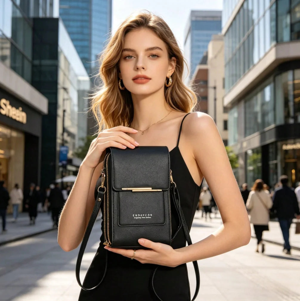 PU Crossbody Bag For Women With Card Slots Zipper Pocket