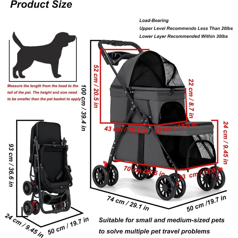 Ticify Durable Lightweight Double Dog Stroller 360 Wheels