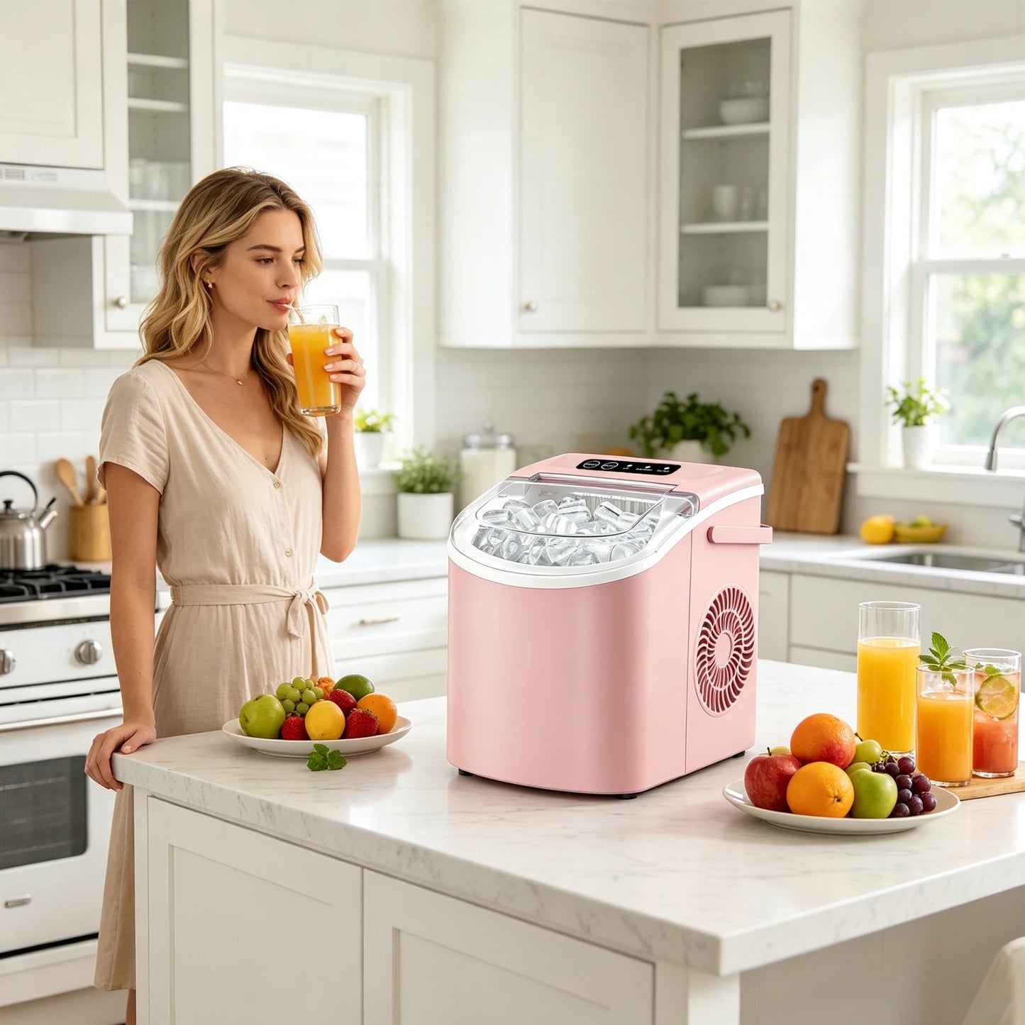Portable Countertop Ice Maker With Handle Produces 29 Pounds Daily