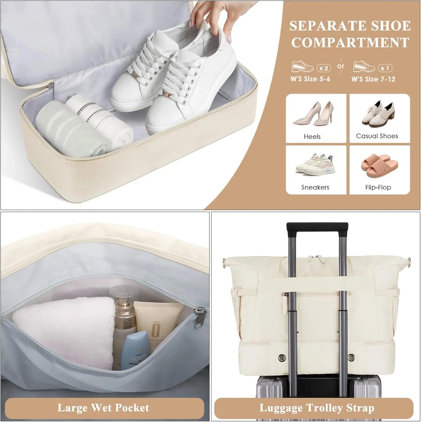 Women Gym Bag With Shoes Compartment Wet Pocket Carry On