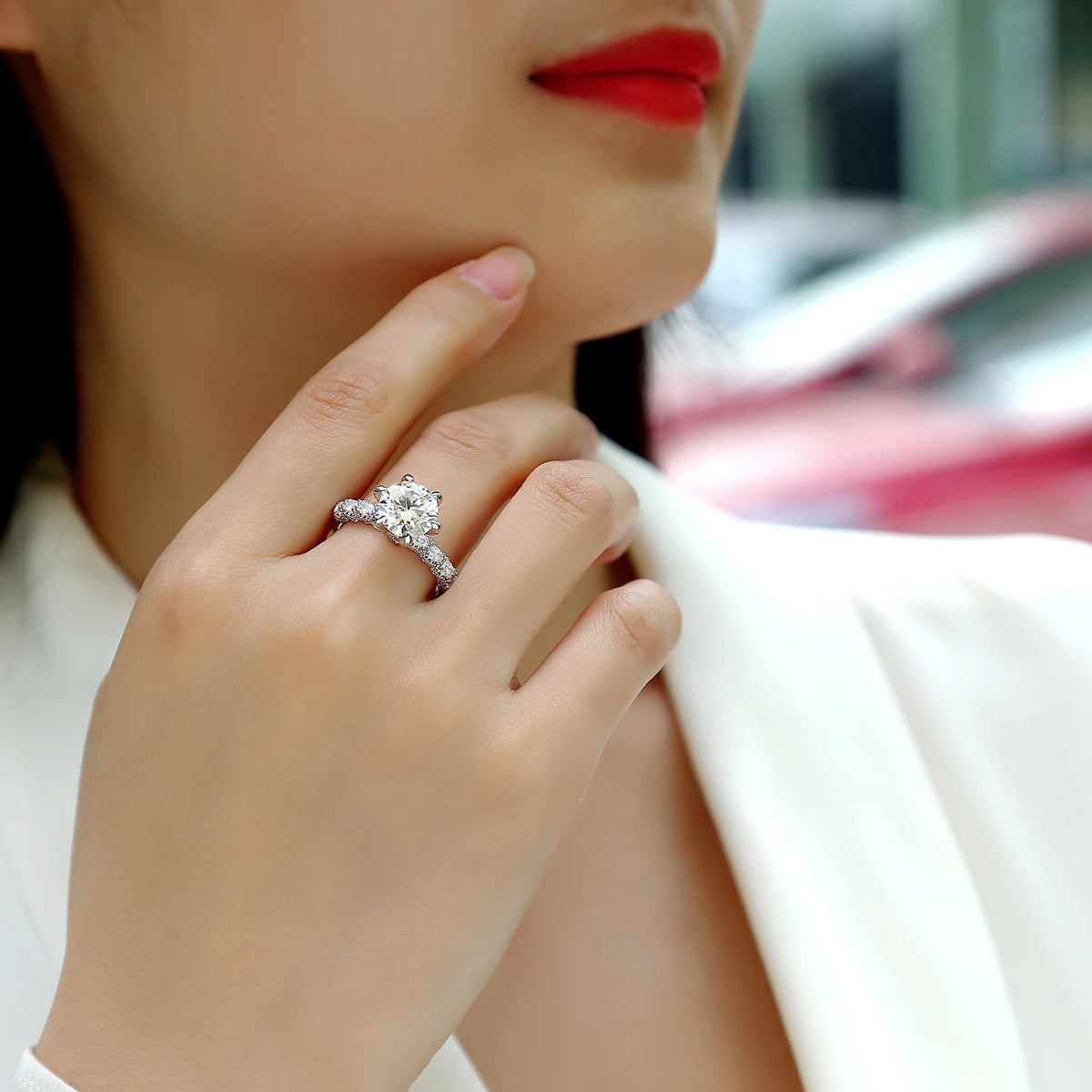 JIUZUAN Moissanite Engagement Ring 925 Sterling Silver