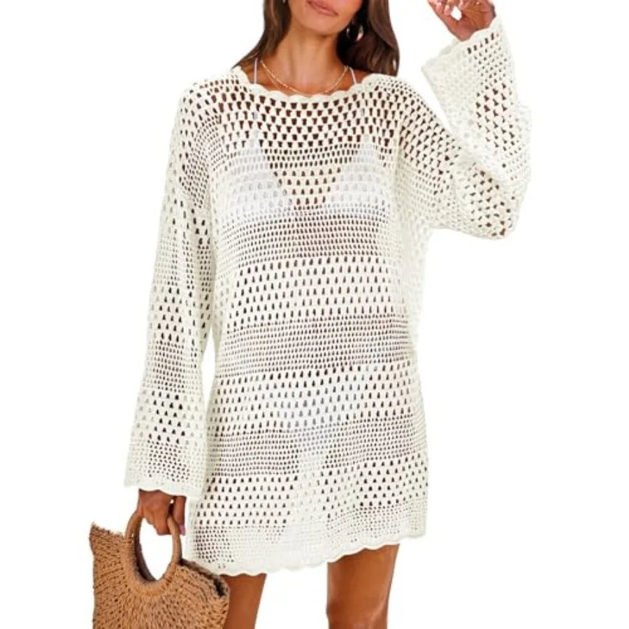 ANRABESS Women's Crochet Swimsuit Cover Up Beach Dress Vacation