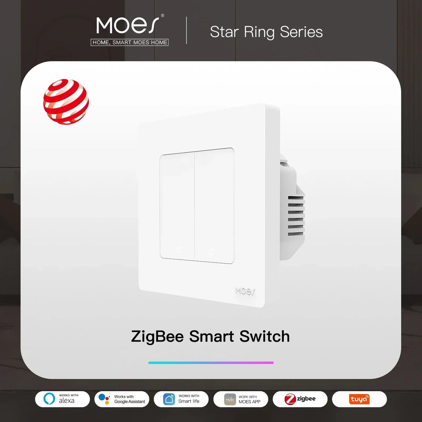 MOES ZigBee Smart Light Switch No Neutral Works With Alexa