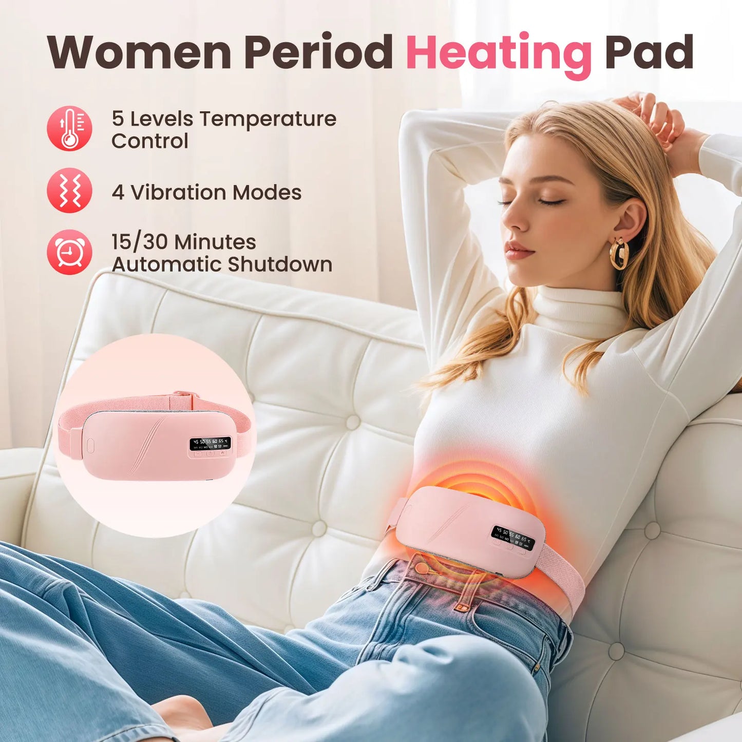 PASTSKY 5 Modes Electric Heating Waist Massager Belt Menstrual Relief