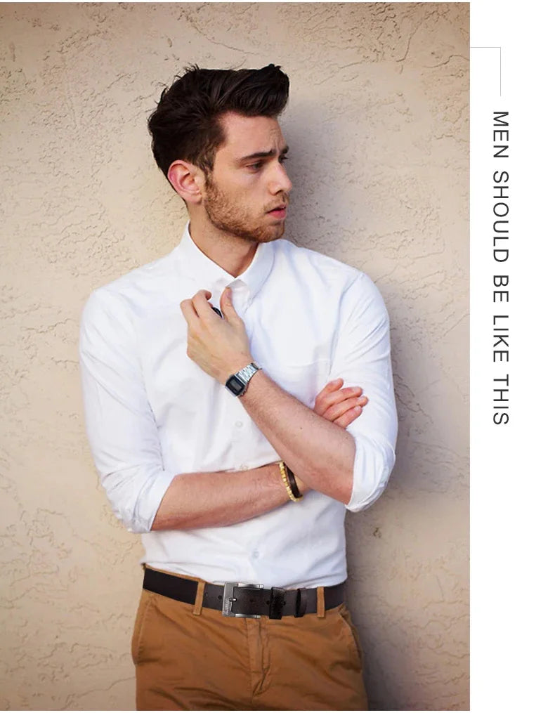 Genuine Leather Mens Belt With Metal Buckle Cowhide