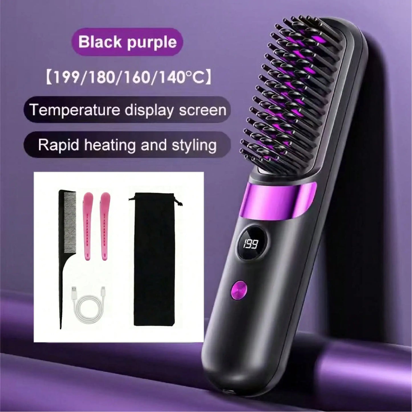 Mini Hair Straightener Comb Set USB Rechargeable Battery
