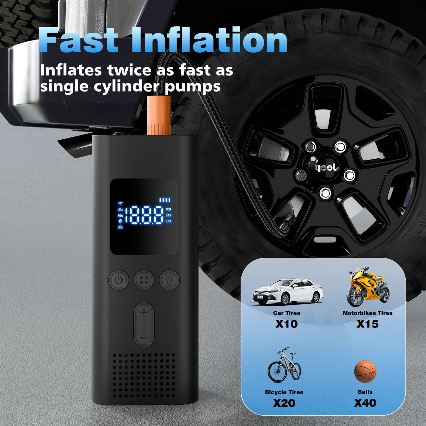 CHPOWKIT Portable Cordless Tire Inflator 150PSI Car Bicycle Pump