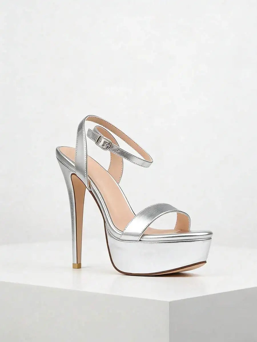 Elegant Platform Stiletto Sandals Women Open Toe Ankle Buckle Pumps