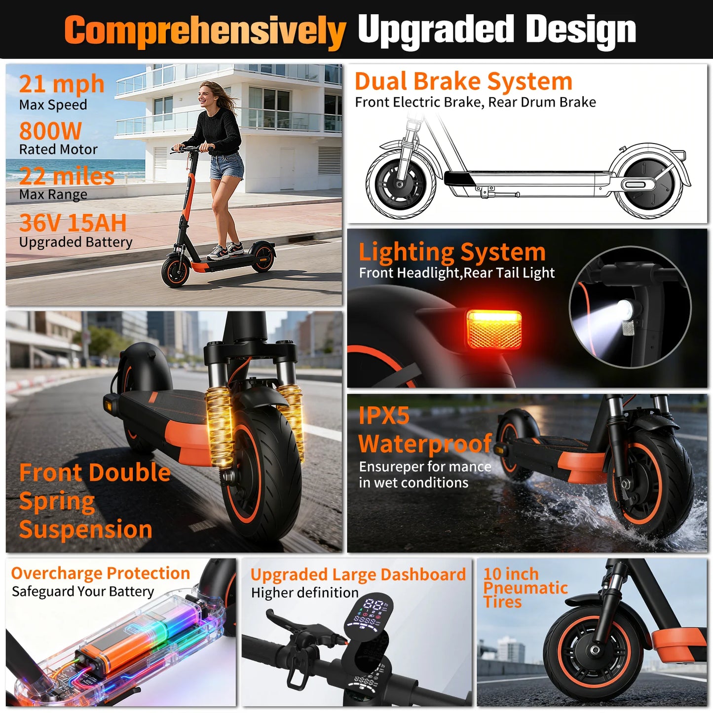 Foldable Electric Scooter 800W 21 MPH Dual Suspension App Control