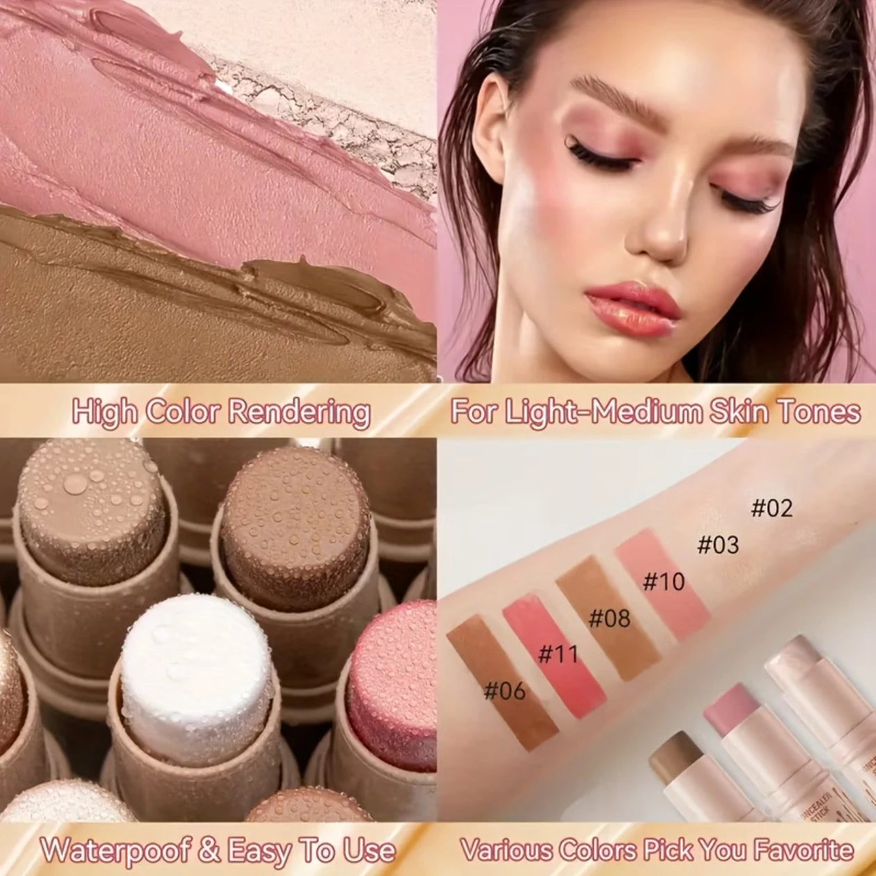 3 Piece Contour Stick Set With Blush Highlighter Bronzer Eyeliner