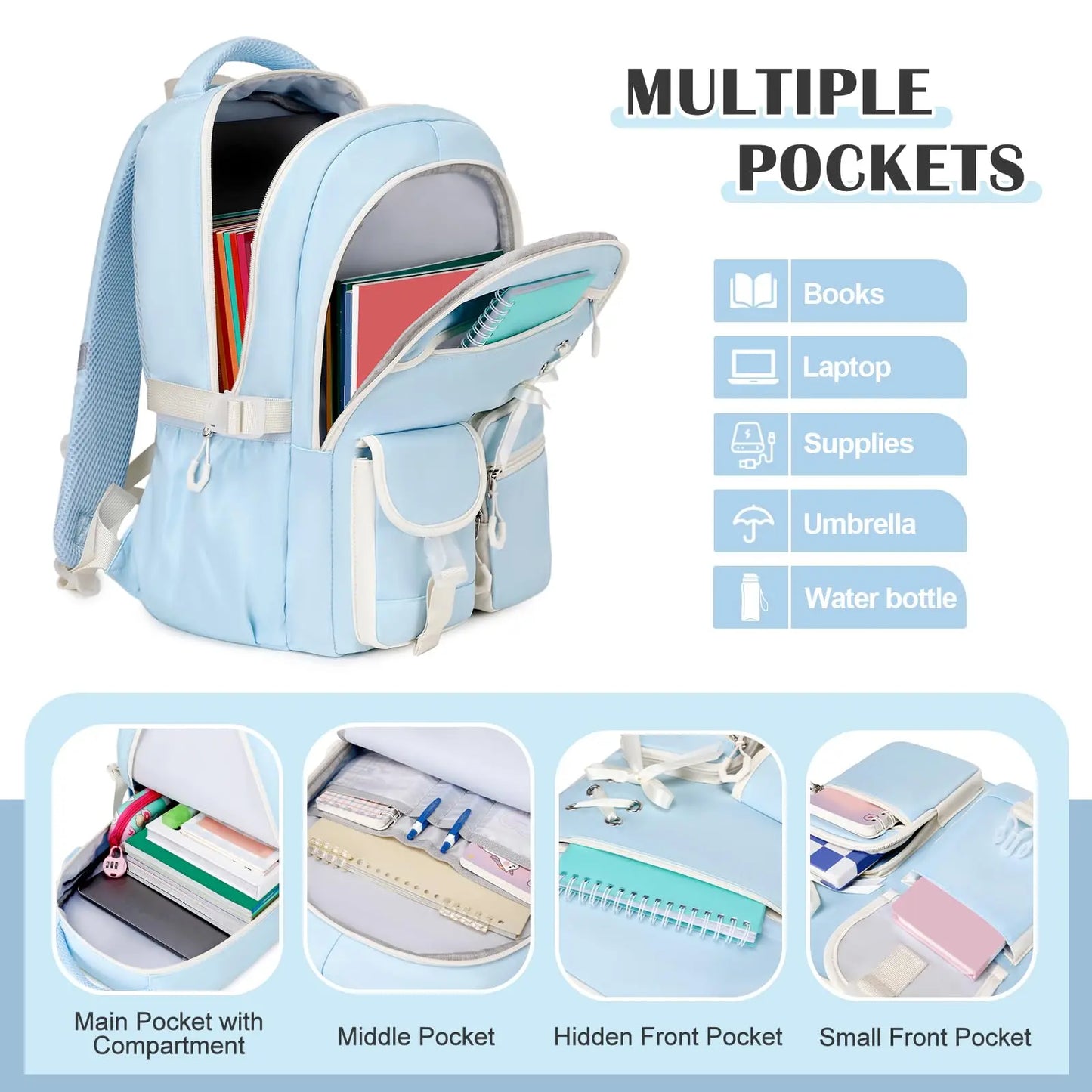 Adult Waterproof 3 Piece Backpack Set With Lunch Bag And Pencil Case