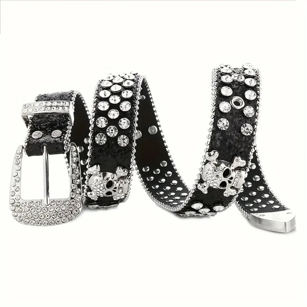 Rhinestone Western Cowgirl Belt PU Leather Sparkling Accessory Women