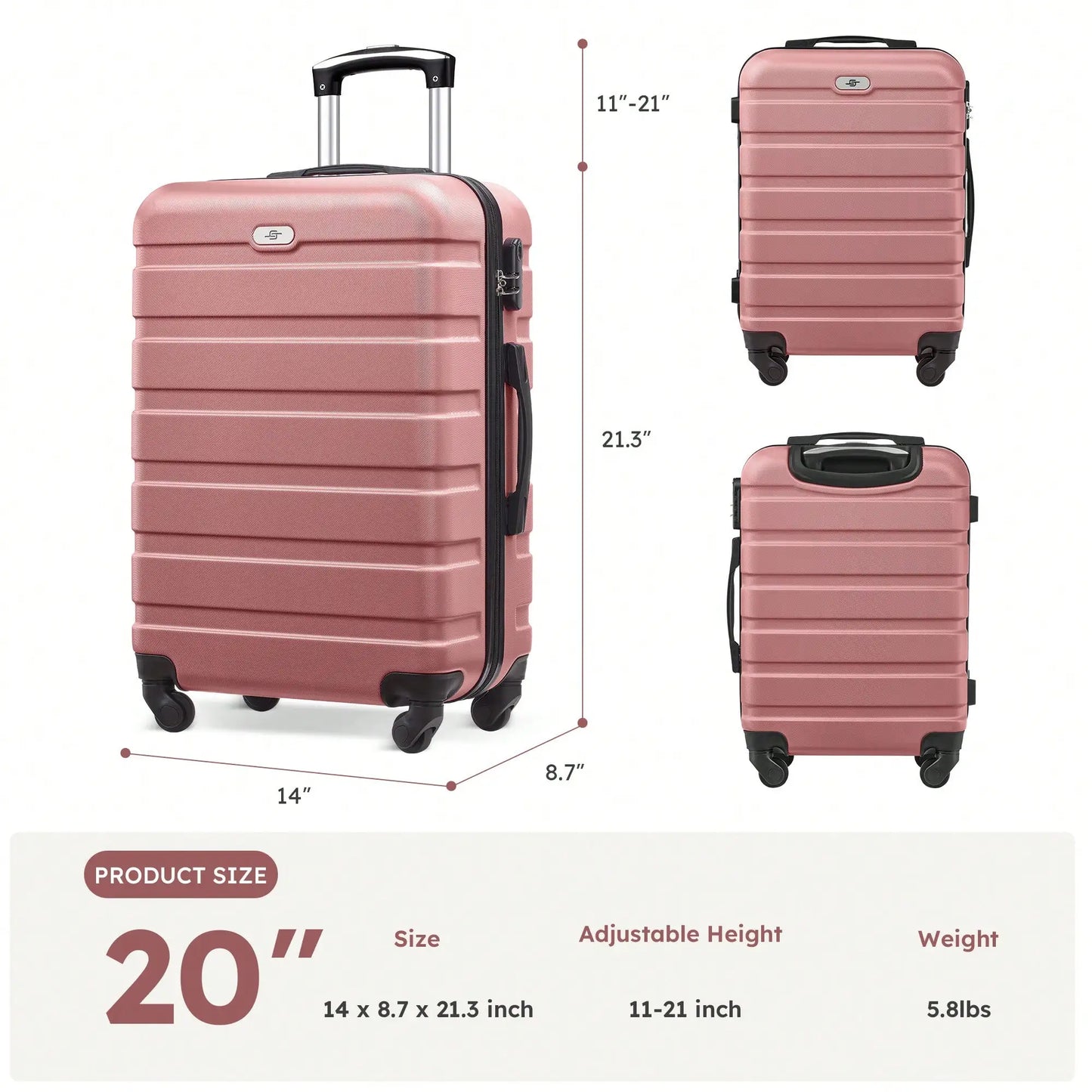 Carry-On Luggage Set 3-Piece Hardshell With Spinner Wheels