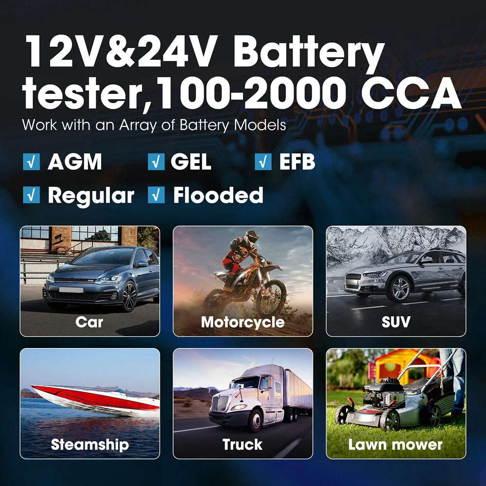 TOPDON BT100/BT200 Battery Tester for 12V/24V Cars and Diagnostics