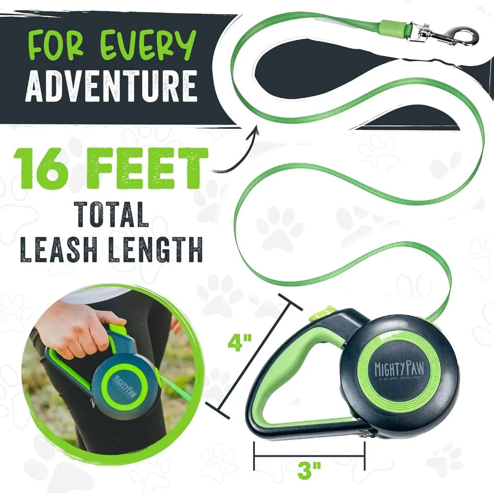Retractable Dog Leash With Reflective Nylon Quick Lock Brake Anti Slip Handle