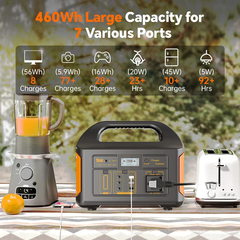 GaiaRay 500W Portable Solar Power Station 460Wh LiFePO4 Battery