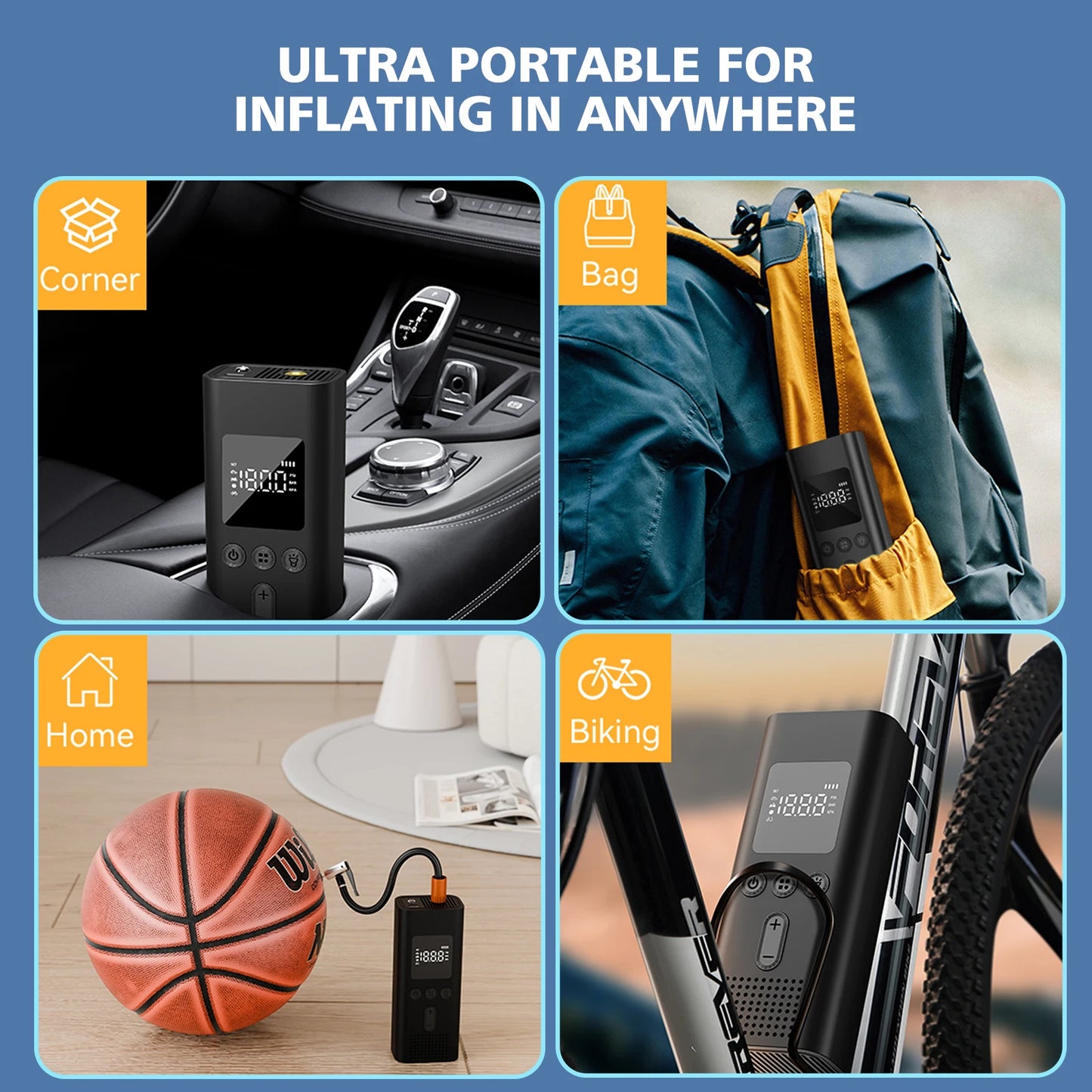 CHPOWKIT Portable Cordless Tire Inflator 150PSI Car Bicycle Pump