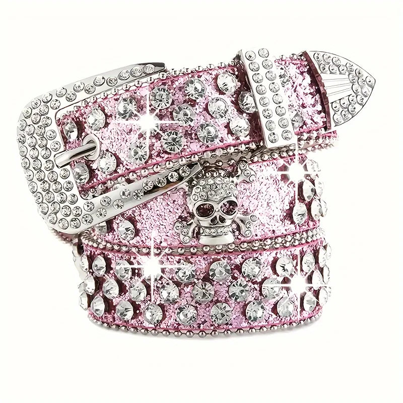 Rhinestone Western Cowgirl Belt PU Leather Sparkling Accessory Women