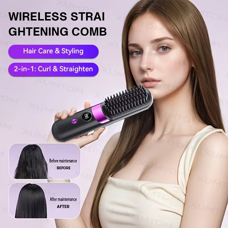 Multifunction Straightening Comb And Curling Iron With LED Display