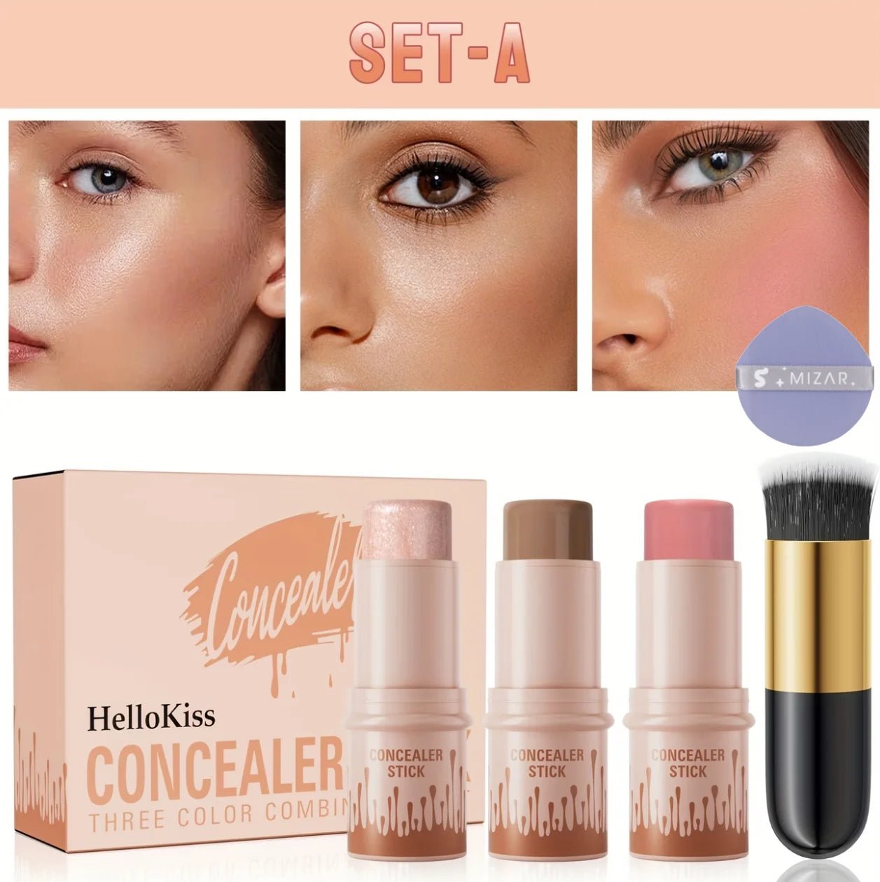 3 Piece Contour Stick Set With Blush Highlighter Bronzer Eyeliner