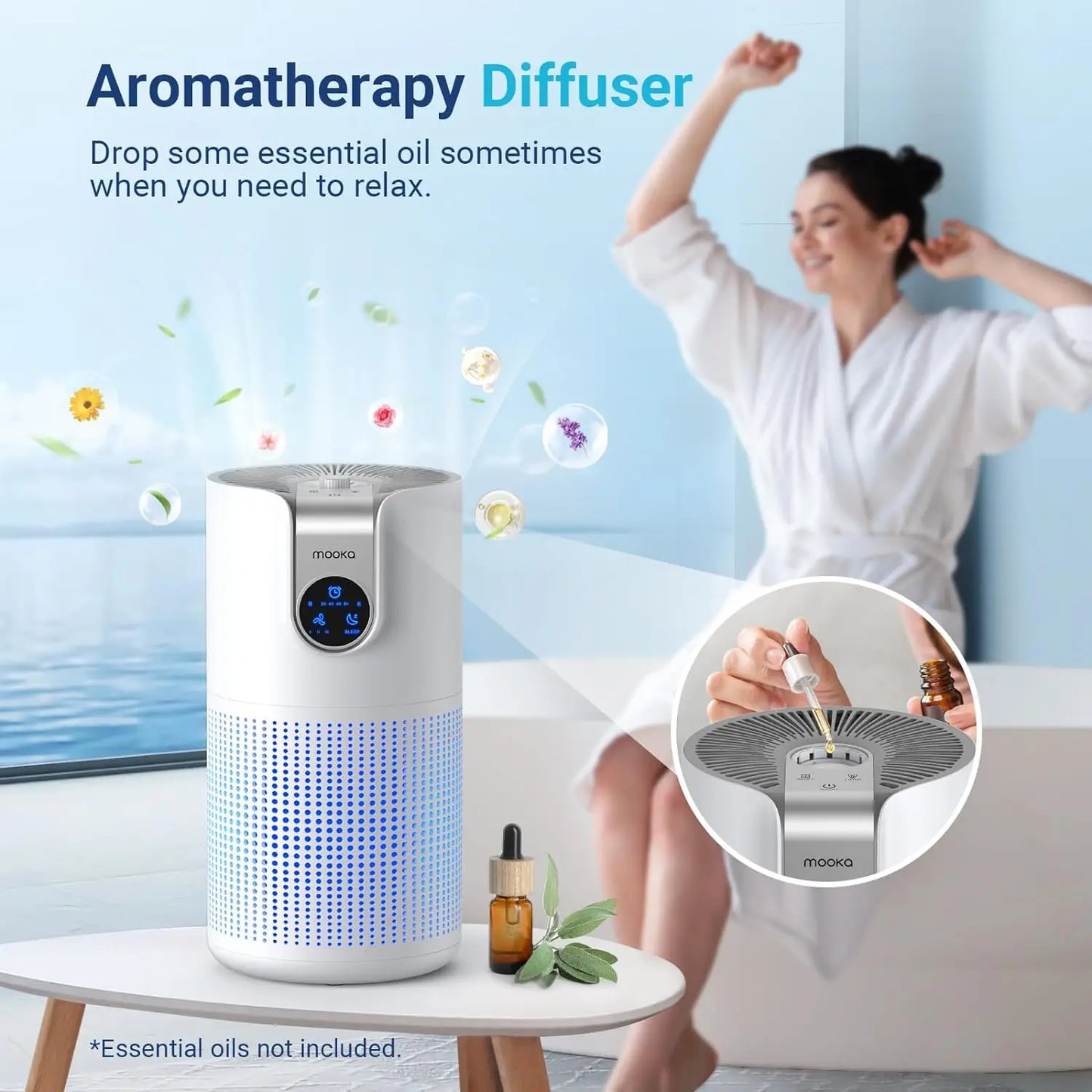 MOOKA Air Purifier for Large Rooms with Aromatherapy and HEPA