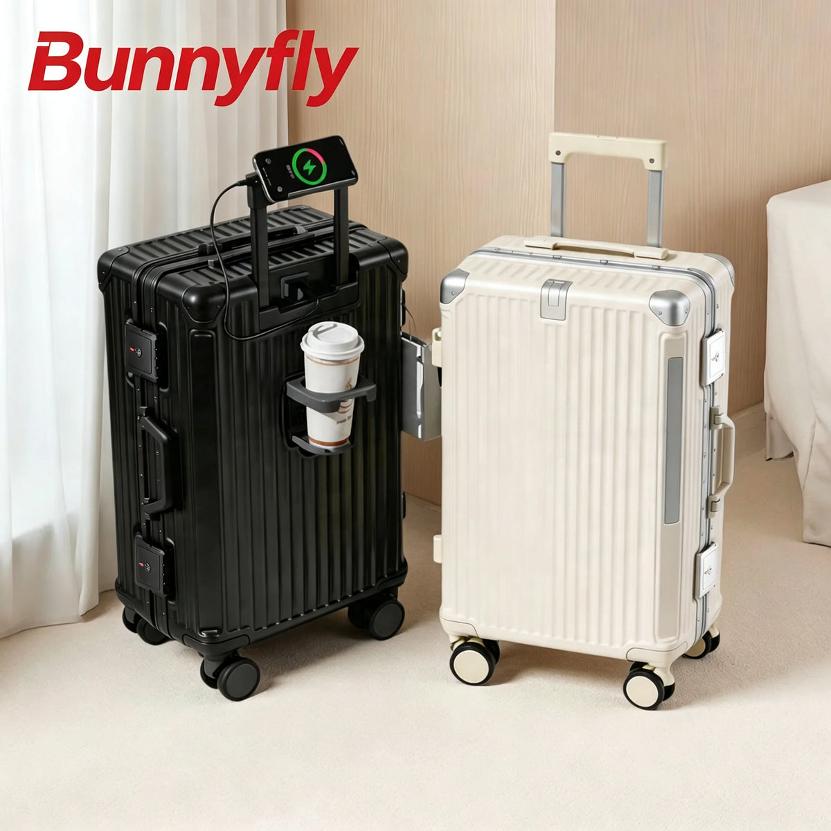 BunnyFly PC Spinner Carry On Suitcase With TSA Lock