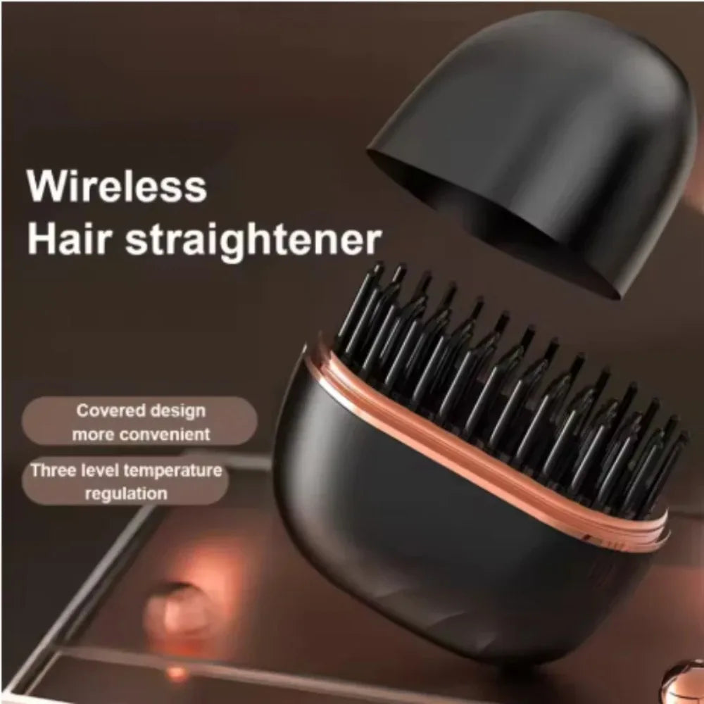 Zimir Mini Rechargeable Hair Straightener Brush With Temperature Control