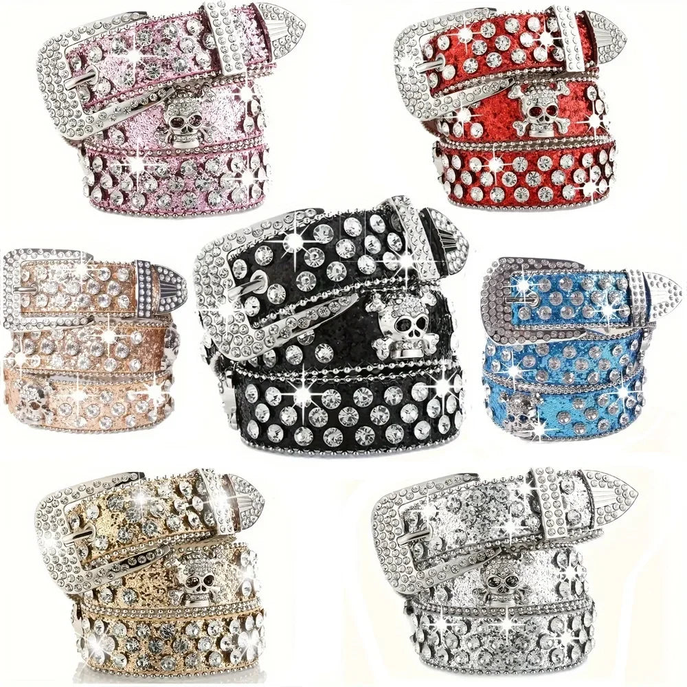 Rhinestone Western Cowgirl Belt PU Leather Sparkling Accessory Women