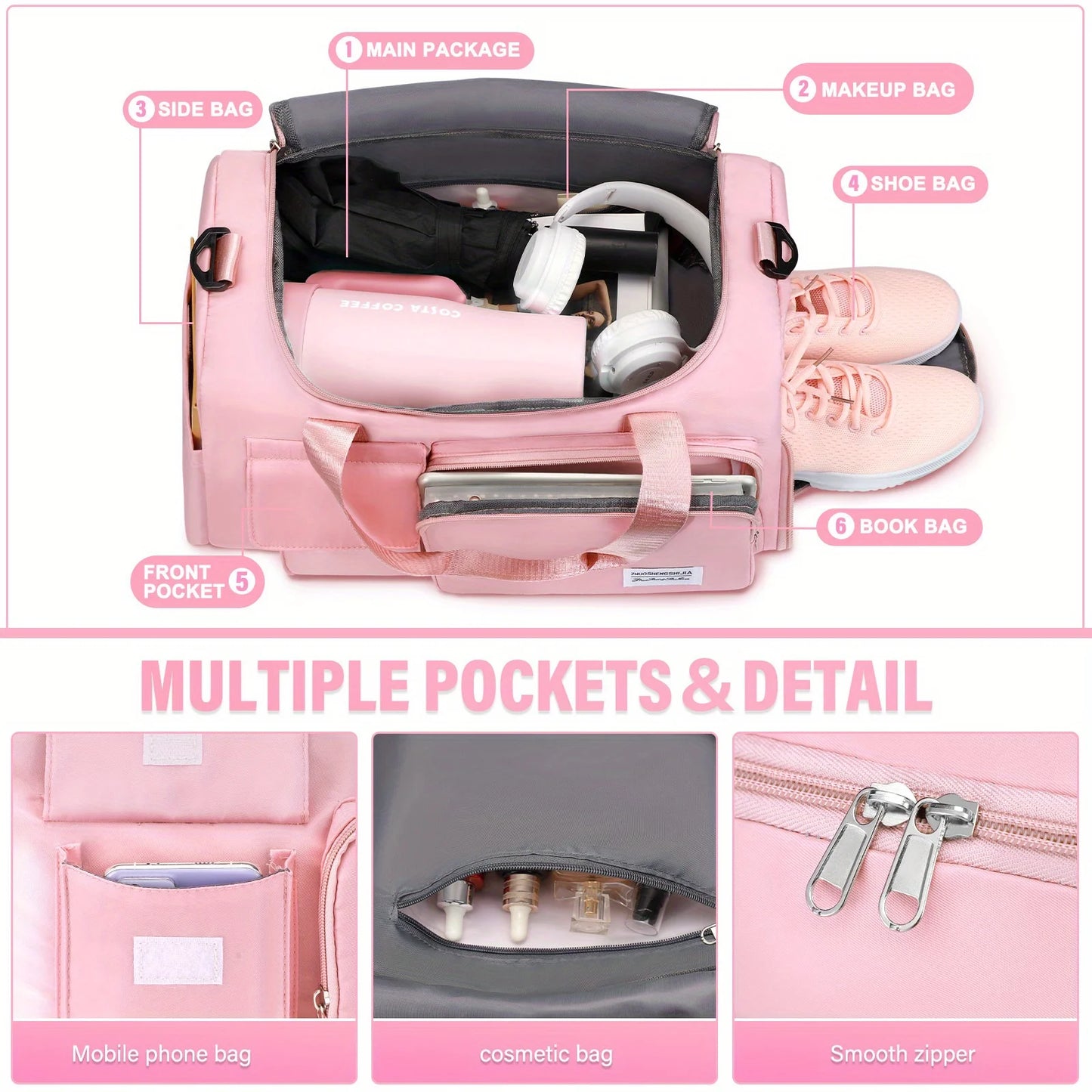 Waterproof Travel Duffel Bag With Separate Dry Wet Compartments