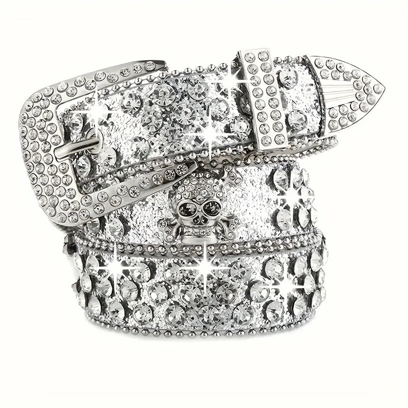 Rhinestone Western Cowgirl Belt PU Leather Sparkling Accessory Women