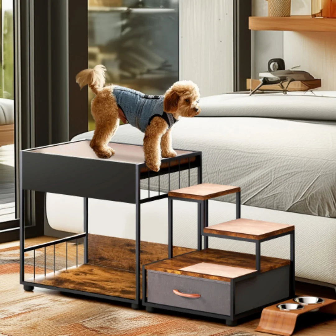 Dog Bunk Bed With Steps And Storage Drawer For Pets