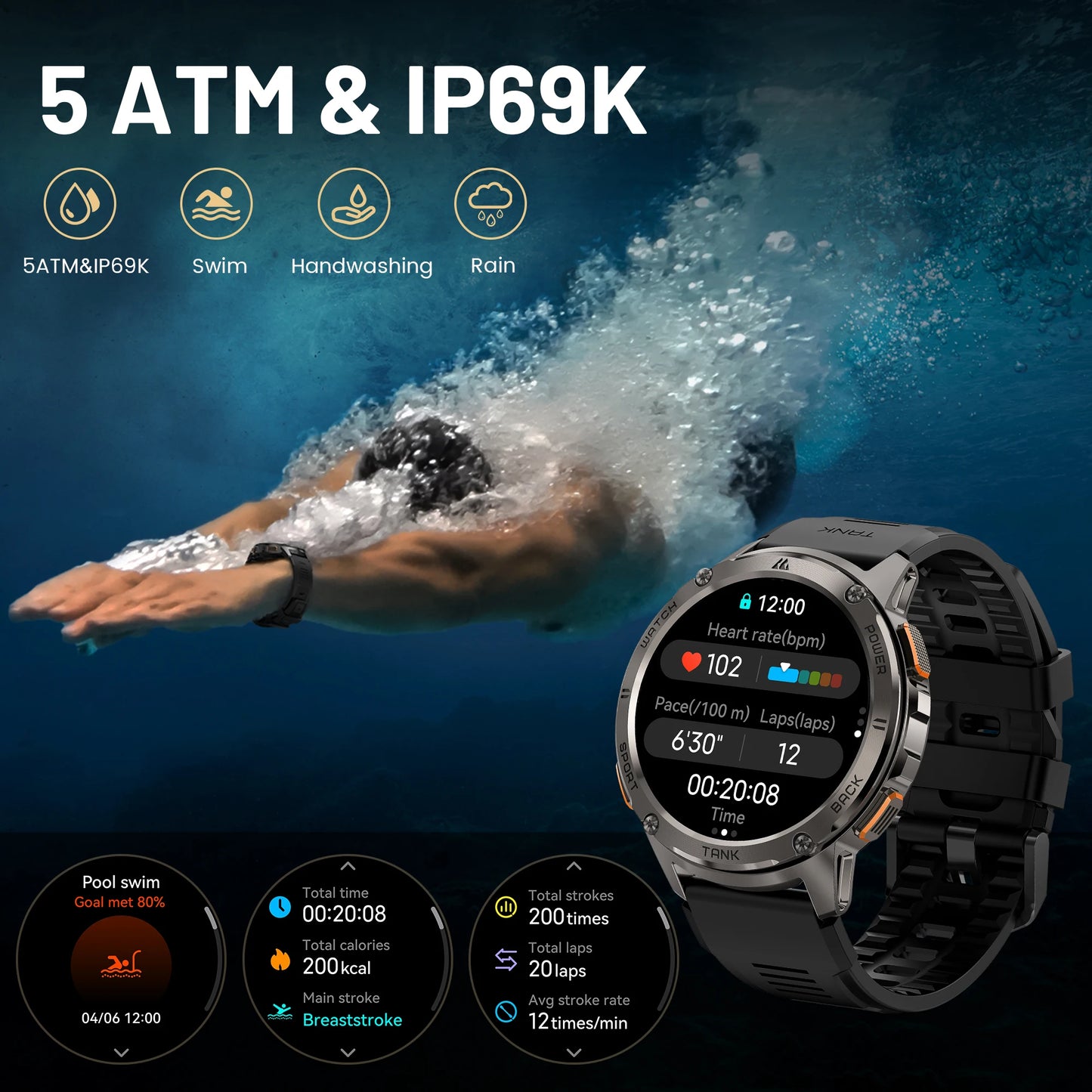 KOSPET TANK T3 Smartwatch Men's With Call And Text