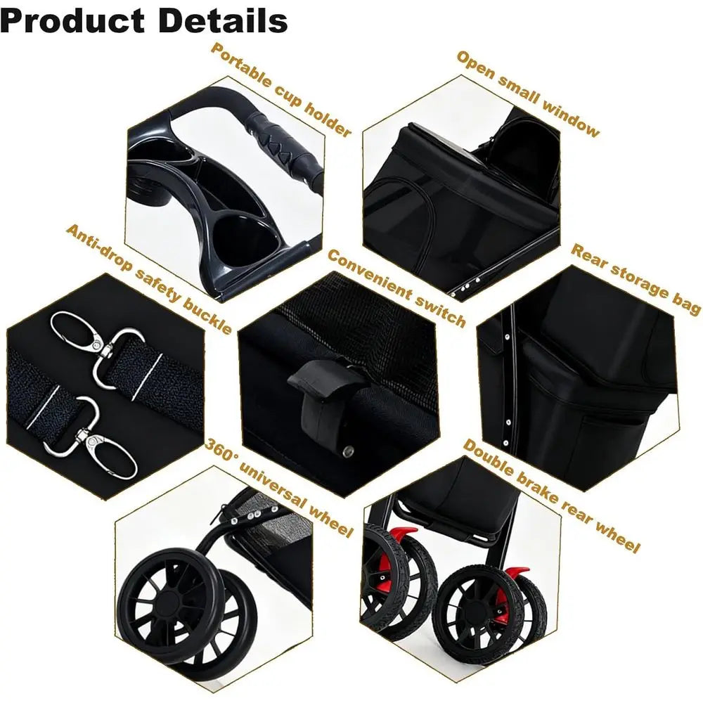 Ticify Durable Lightweight Double Dog Stroller 360 Wheels
