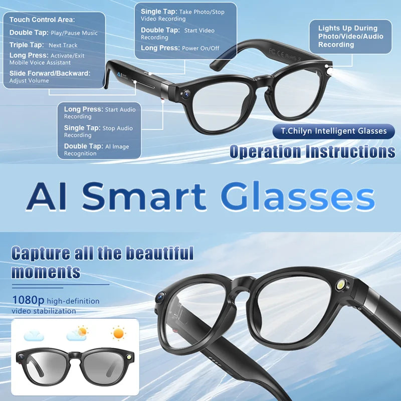 Smart Glasses Real Time Translation AI Assistant With 8MP Camera