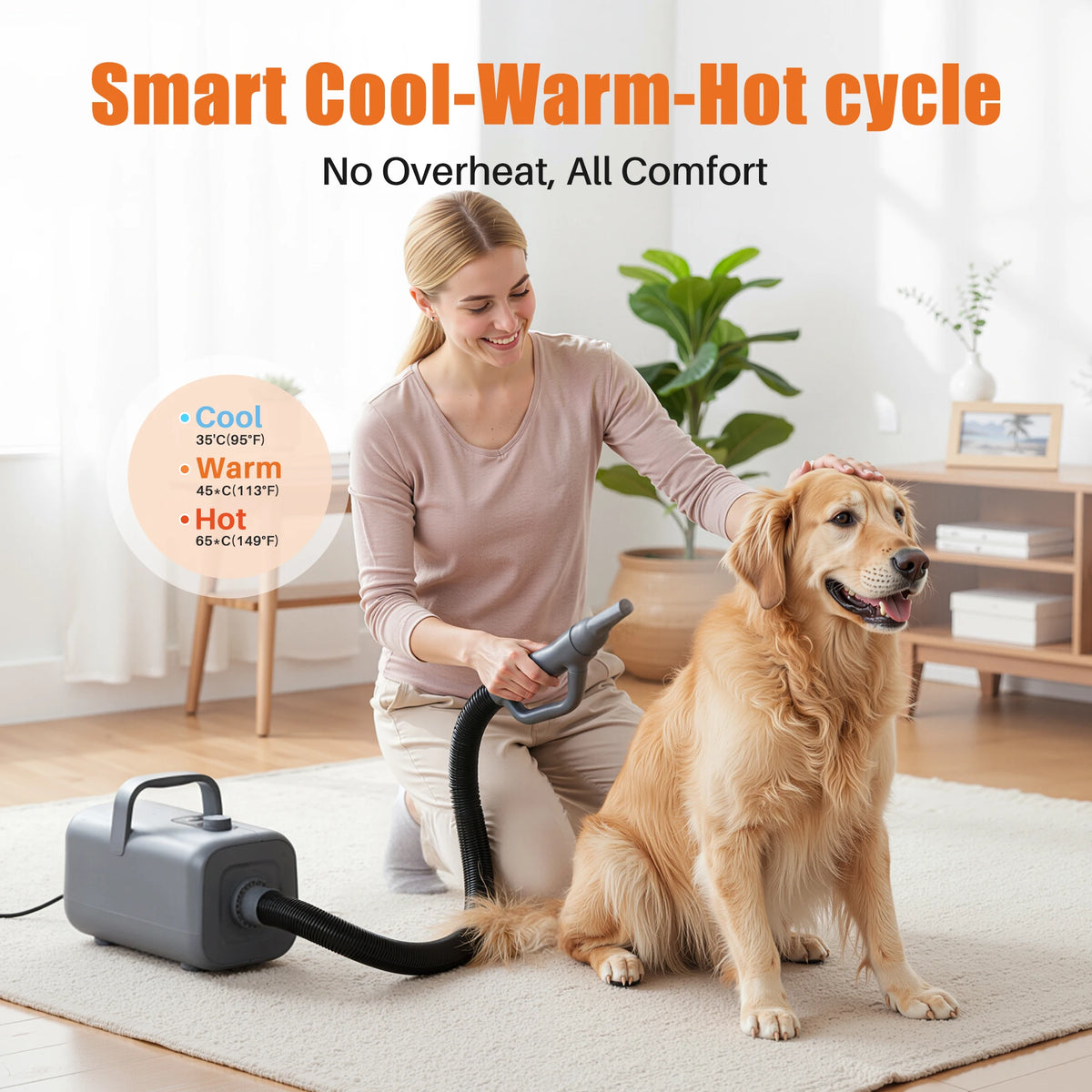 JHK Pet Grooming Vacuum Blow Dryer Kit With Adjustable Heat