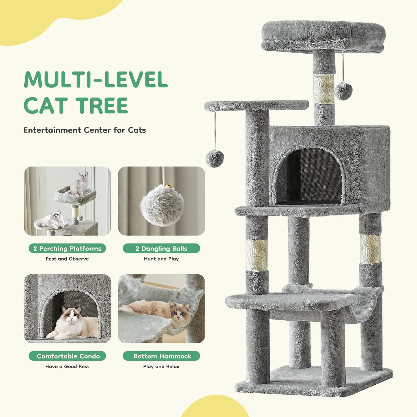 JHK Four Level Cat Tree Indoor Climbing Tower With Sisal
