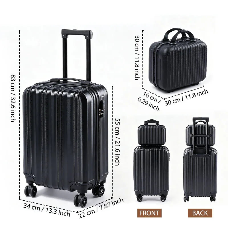 2-Piece Hardside Carry-On Luggage Set With USB Port TSA Lock