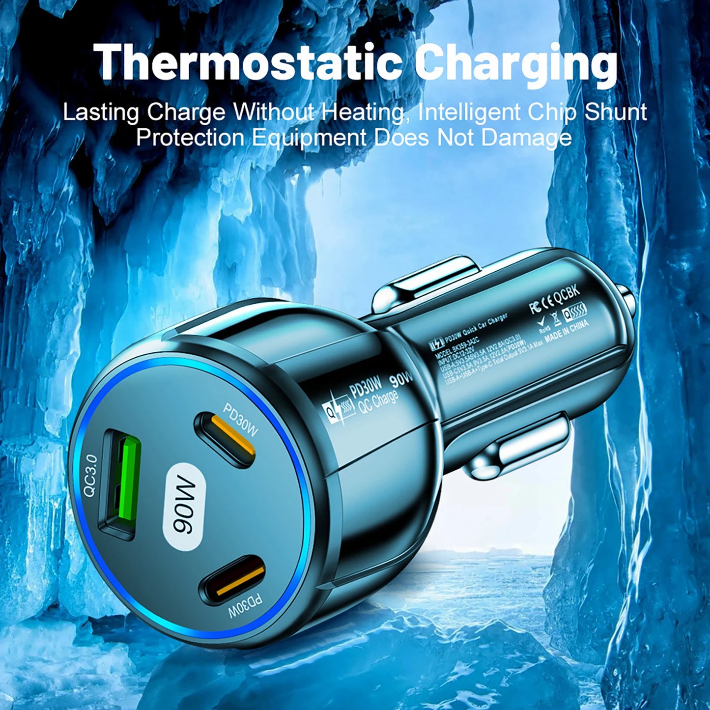 USB Type-C Car Charger 3-Port PD Fast Charge For iPhone