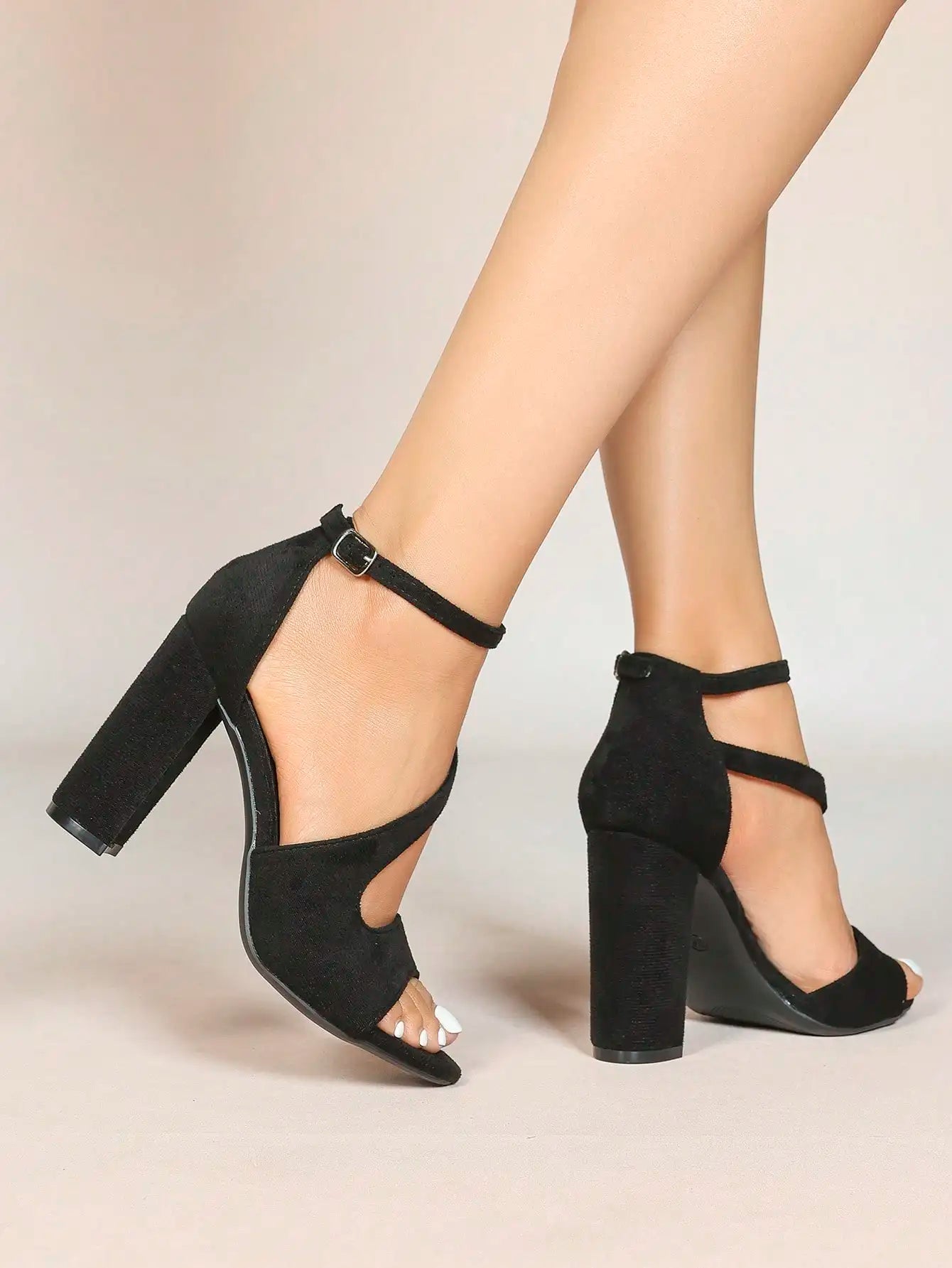 Women Fashionable Roman High Heel Sandals Chunky Clear Strap