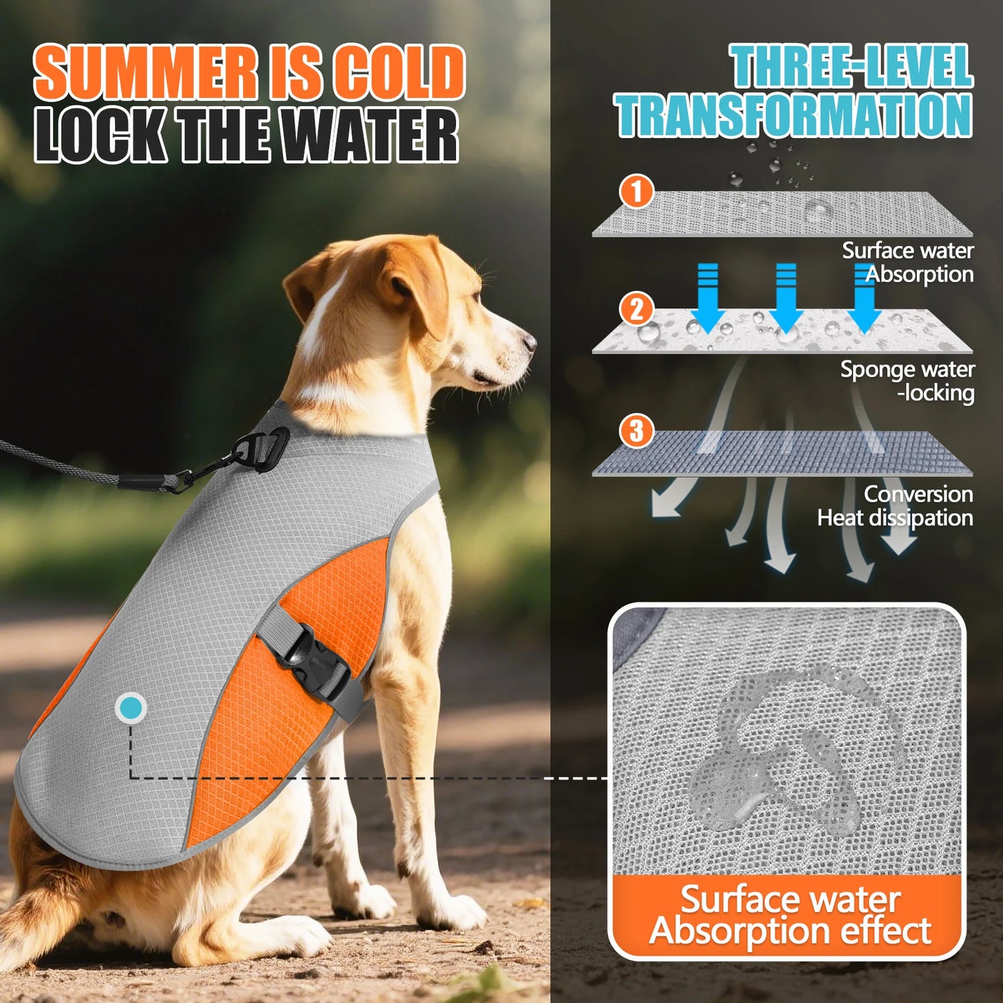 Dog Cooling Vest Harness With Portable Water Bottle